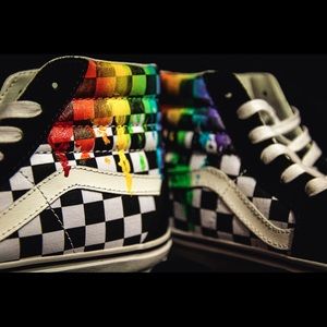 high top rainbow checkered vans
